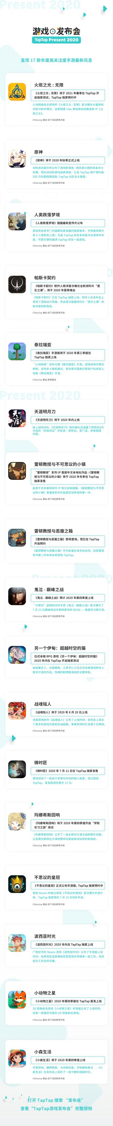 TapTap 带你一张长图看尽 “2020 TapTap 游戏发布会”