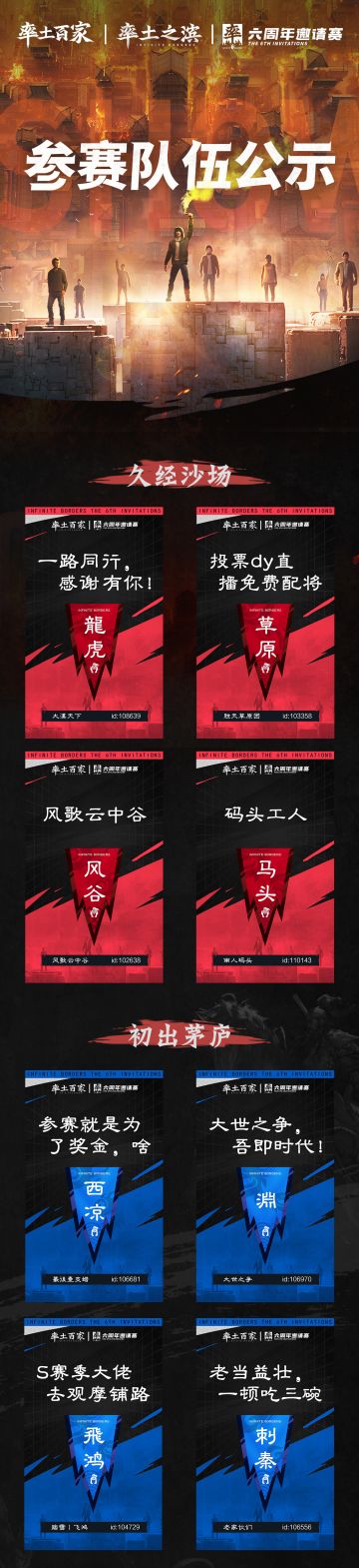 率土百家·六周年邀请赛参赛队伍公示