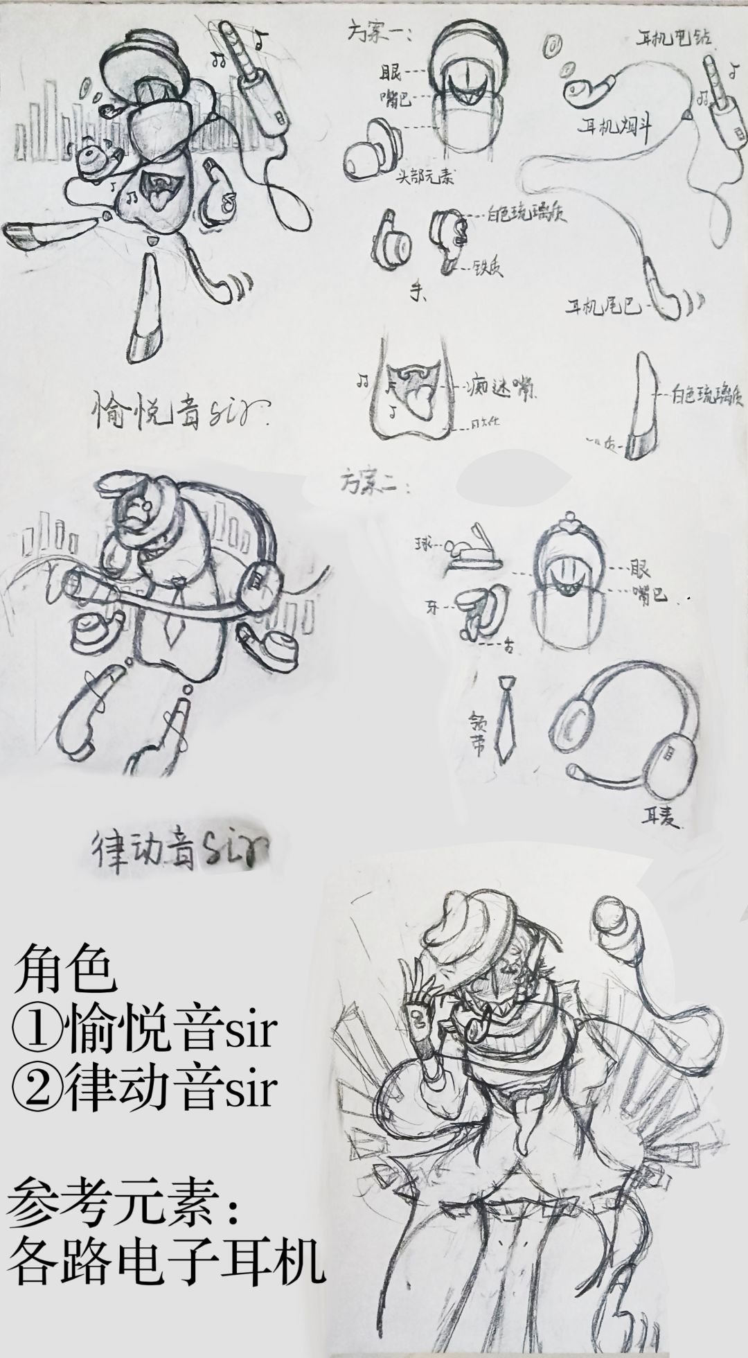 【神笔趣肠投稿】跃音双子
角色：
①愉悦音sir
tag，有线耳机，独眼，烟斗
②律动音sir
tag，蓝牙耳麦，双眼，领带
（灵感来源于各路耳机）截图