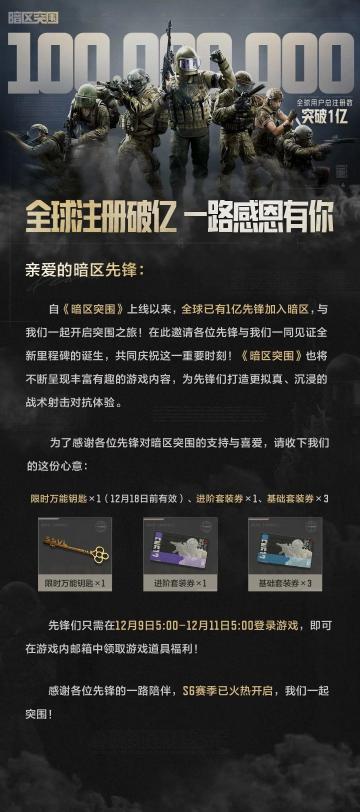 【内含福利】《暗区突围》全球注册破亿，一路感恩有你