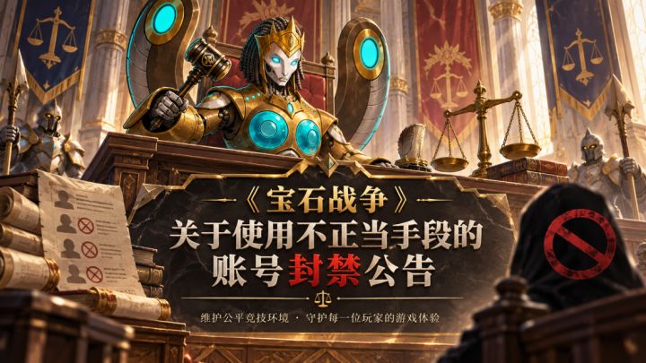 【0924】《宝石战争》关于使用不正当手段的账号封禁公告截图