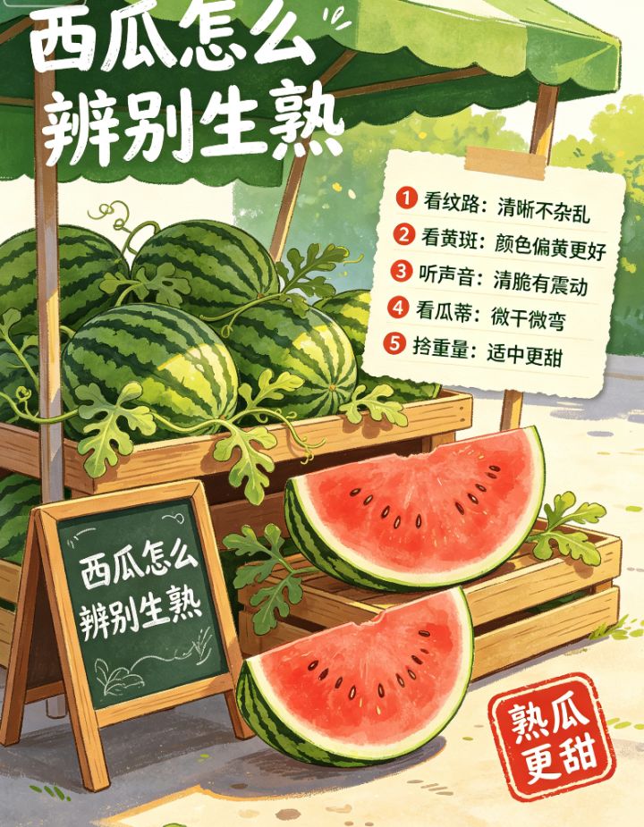 西瓜生熟辨别技巧,轻松挑出皮薄汁甜的熟瓜截图