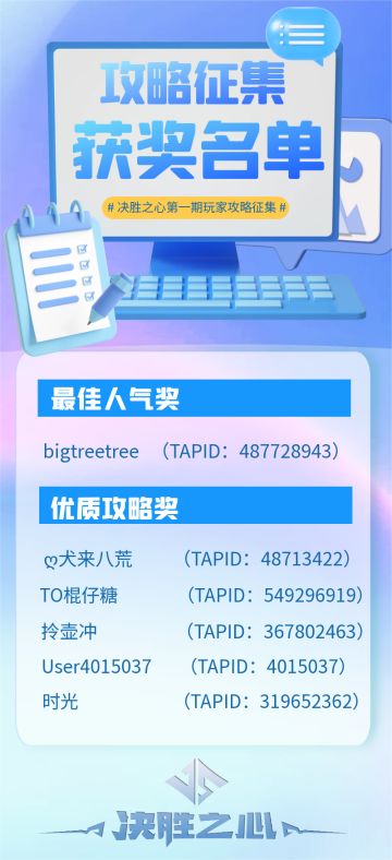 【决胜之心】攻略征集获奖名单