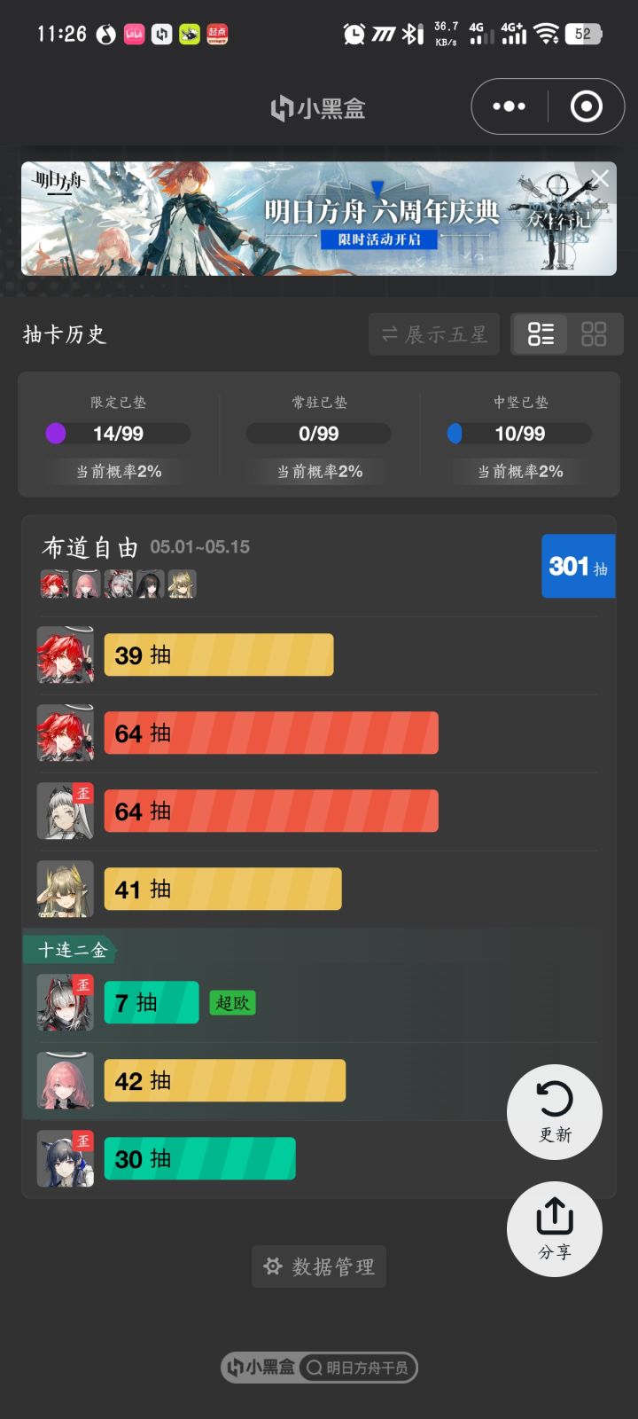 六周年300抽卡记录,井了ew截图