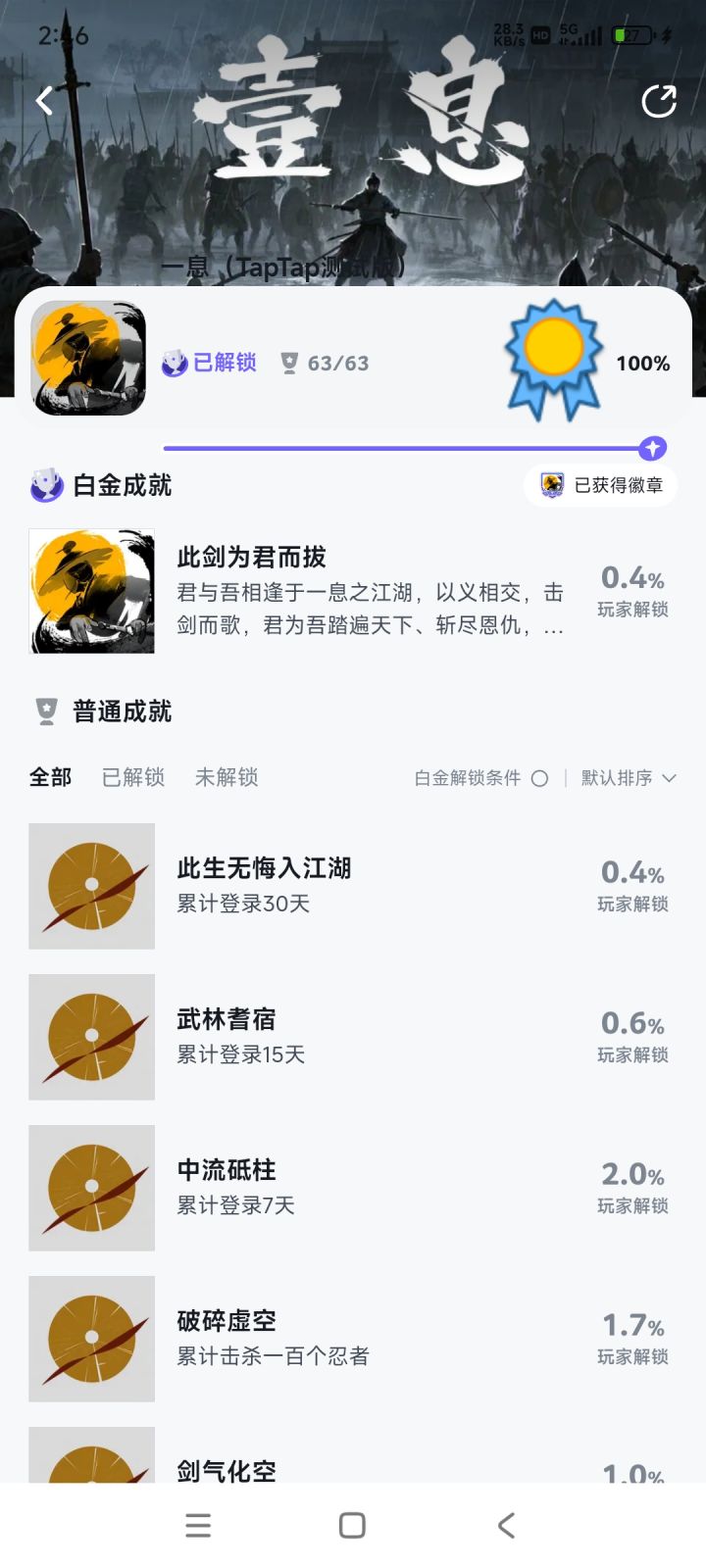 成功拿下第一个全成就截图