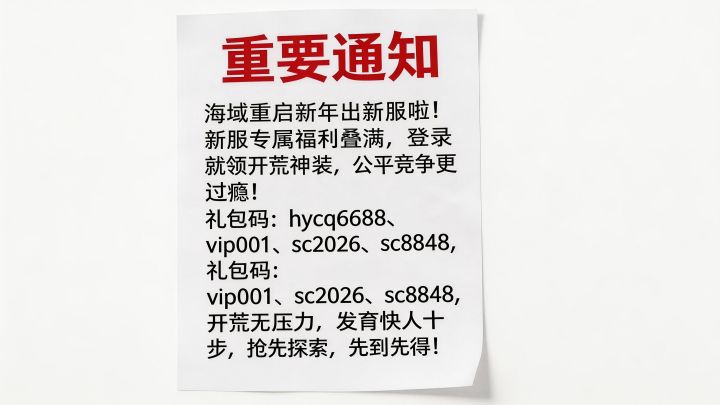 好消息好消息,特大好消息,海域重启开新服了,要福利的快来领截图
