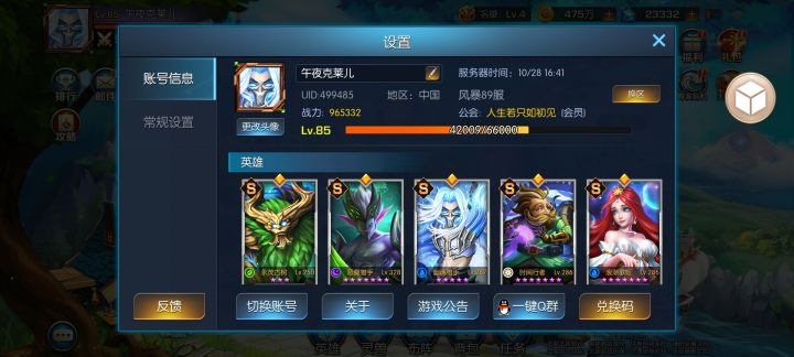 阵容展示截图