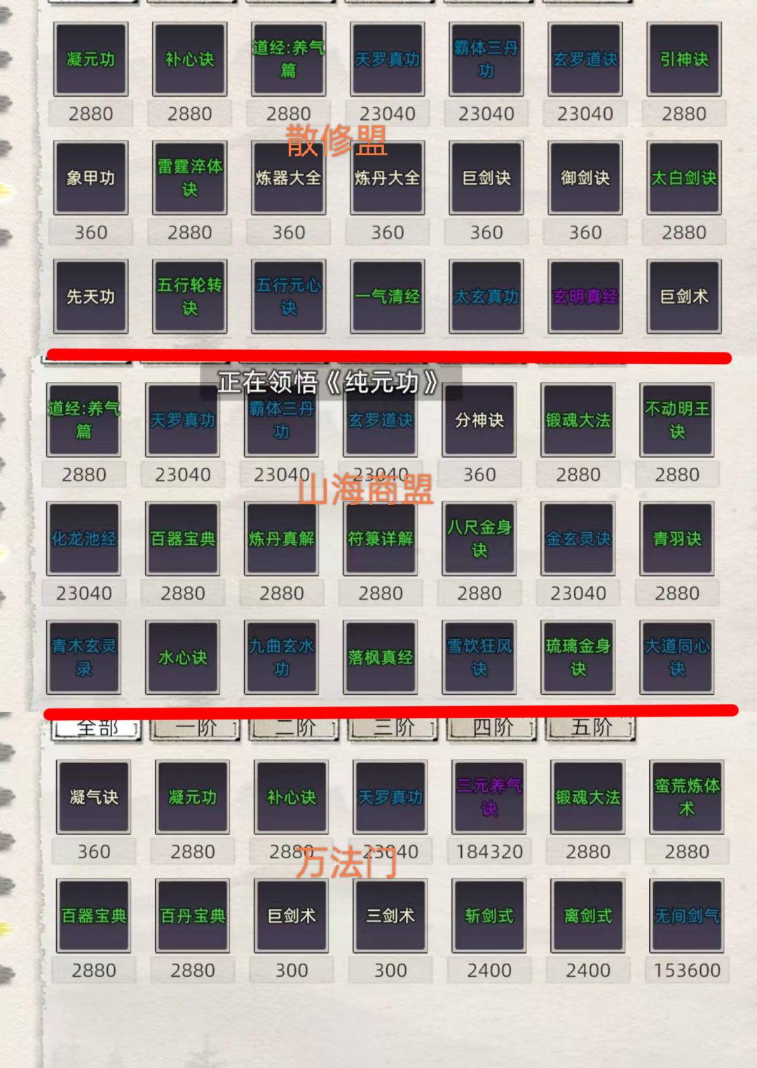 很多新人可能不是很了解各宗门都有什么功法 2