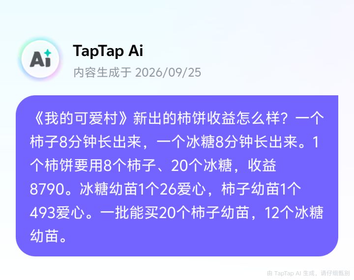 AI生成 我的可爱村柿饼制作收益分析截图