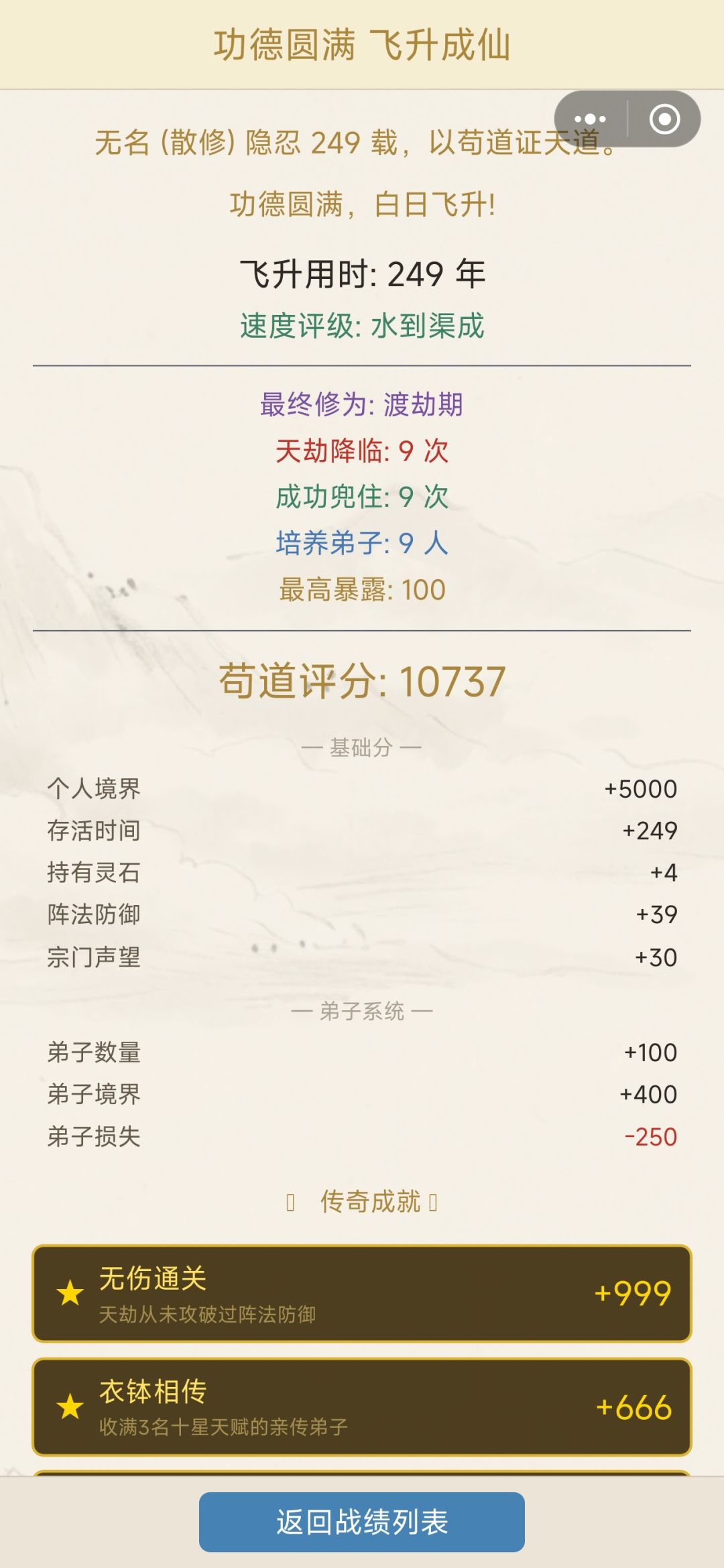249年得道成仙。还有更早的道友嘛 2