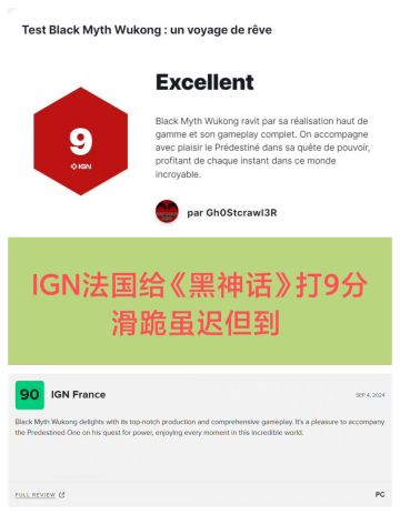 滑跪虽迟但到❗IGN法国给黑神话打9分🔥🔥🔥
