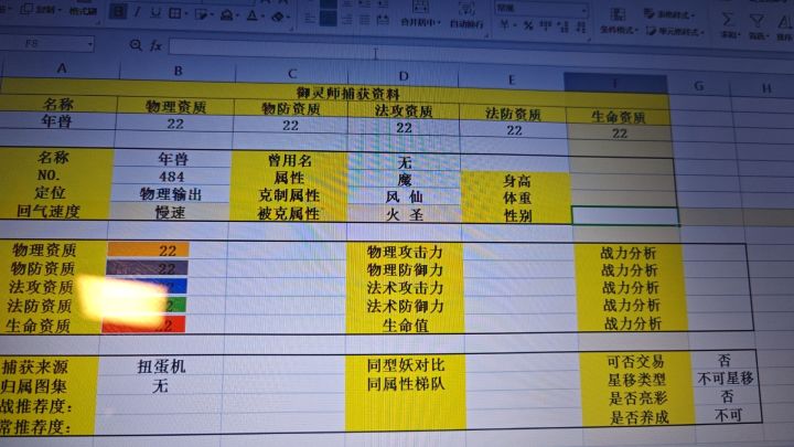 求22年以后出的妖的五维属性截图