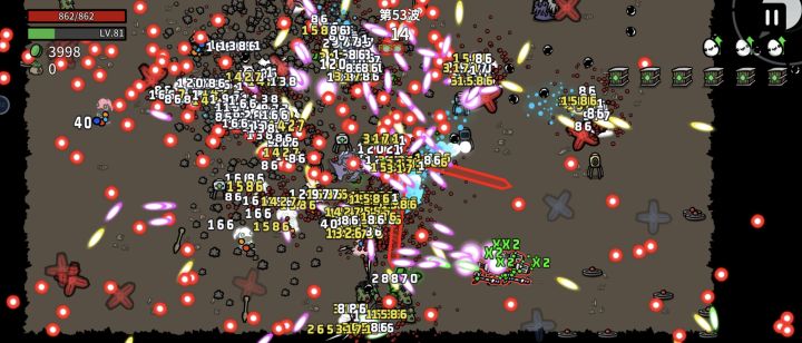 五十关开始不能站撸了。。玩的幽灵。90回避。运气不好碰一下就没血。给碰到两下必死。。。截图
