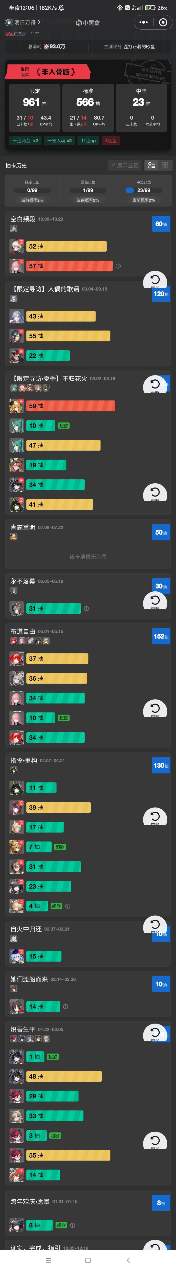 去算了下今年从余池到现在池子的抽数截图