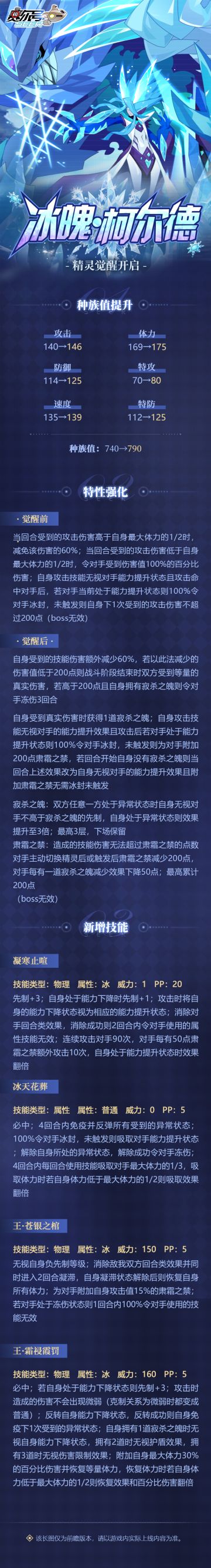 《赛尔号巅峰之战》冰魄·柯尔德精灵觉醒最新情报