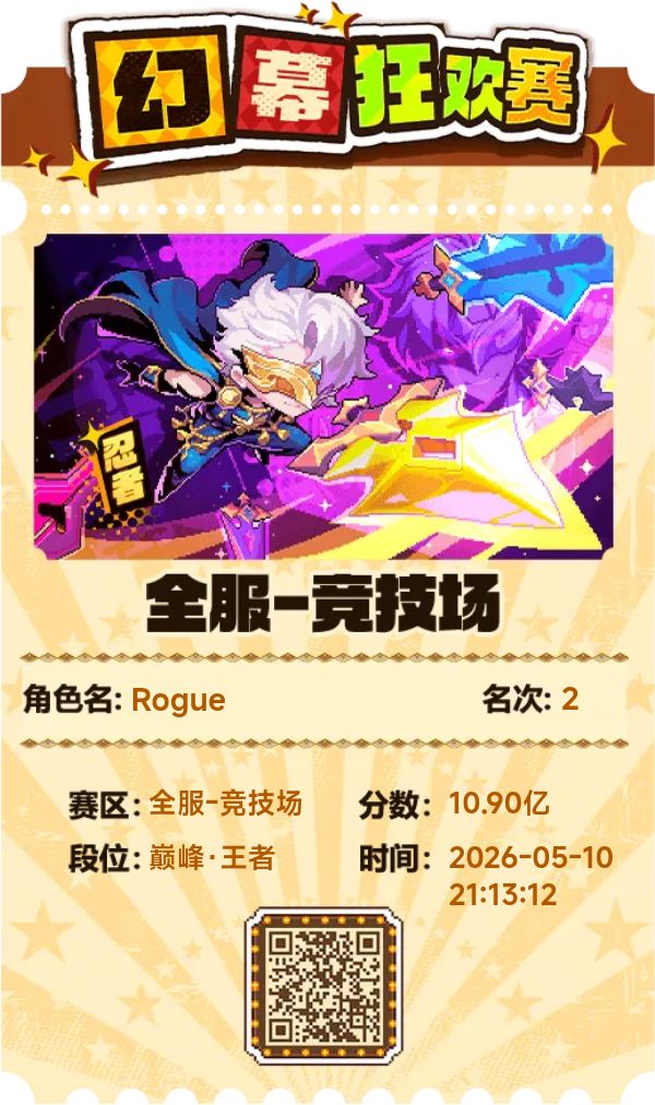 【幻幕狂欢赛】全服竞技场记录——2026.5 1