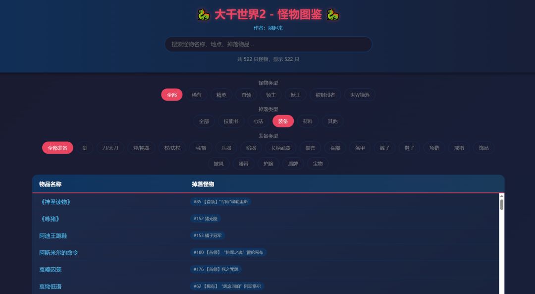 大千世界2 男大自用 威力加强版 掉落图鉴截图