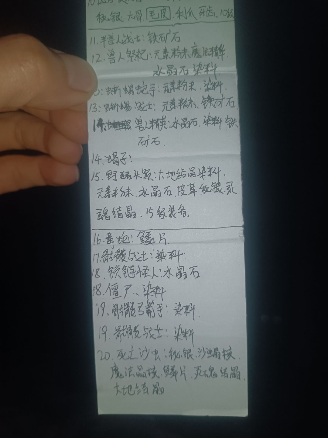 怪物材料列表-手写 2