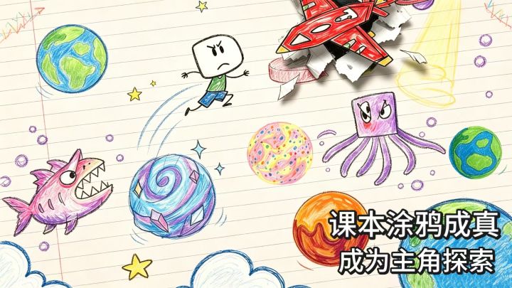 本子上的静态图像变动态飞机,从跳跃地面再到宇宙太空截图