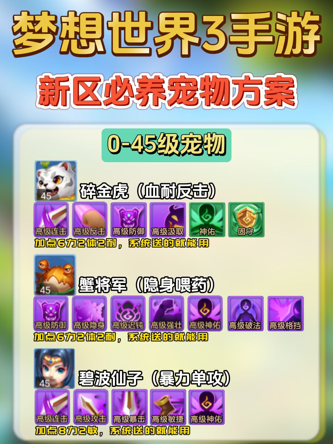 【梦想3手游攻略】新区必养宠物一图流 2