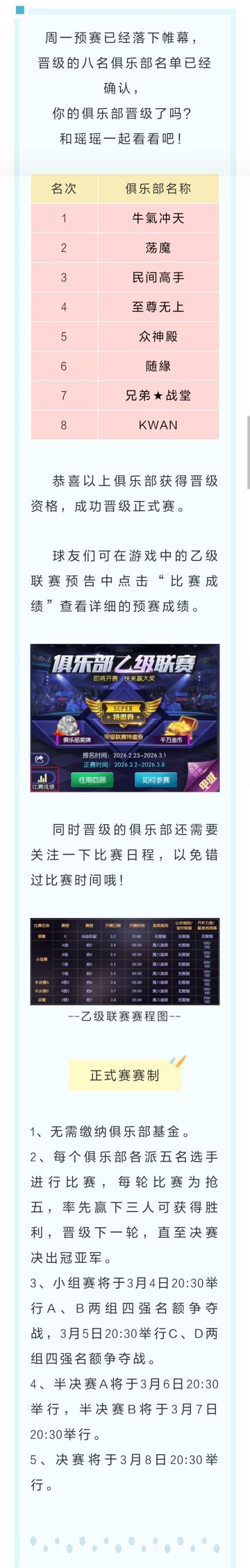 第25届乙级联赛预赛晋级名单公布