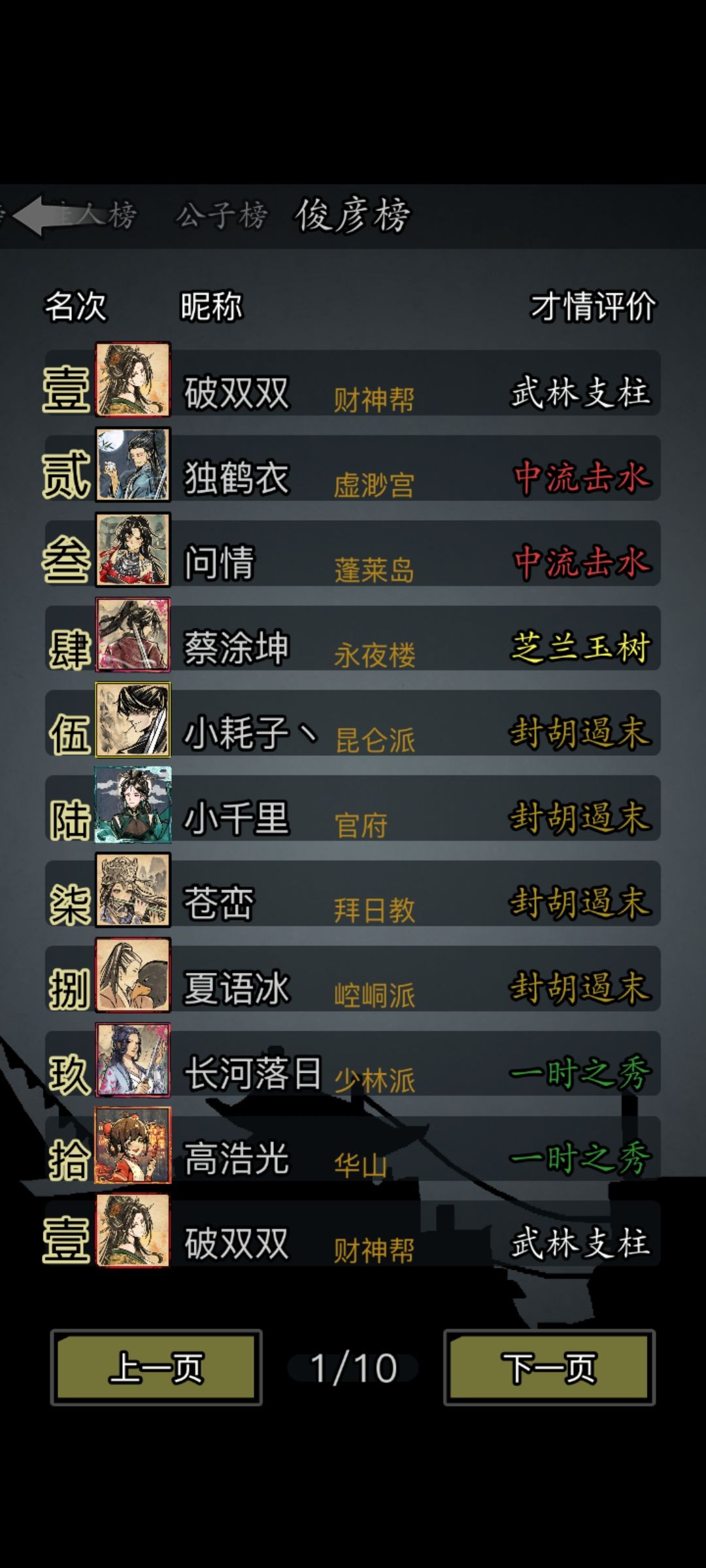 水一帖,偷榜武林支柱 1