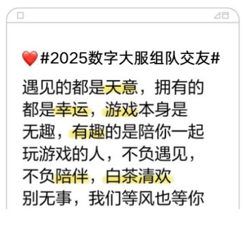 2025年度数字大服，招募一起玩的小伙伴~有其他组队需求也可留言