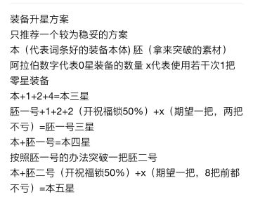 交错残想如何用尽量少的材料进行装备突破（装备升星方案）