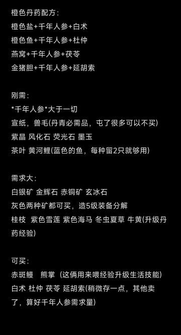 【攻略】中后期必买材料总结