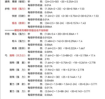 关于弓步手三系技能的专精的秒伤