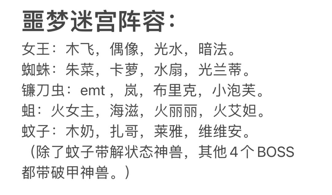 噩梦迷宫阵容改进。 1