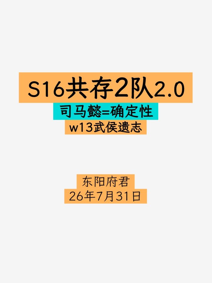 S16共存2队2.0,司马懿=确定性截图
