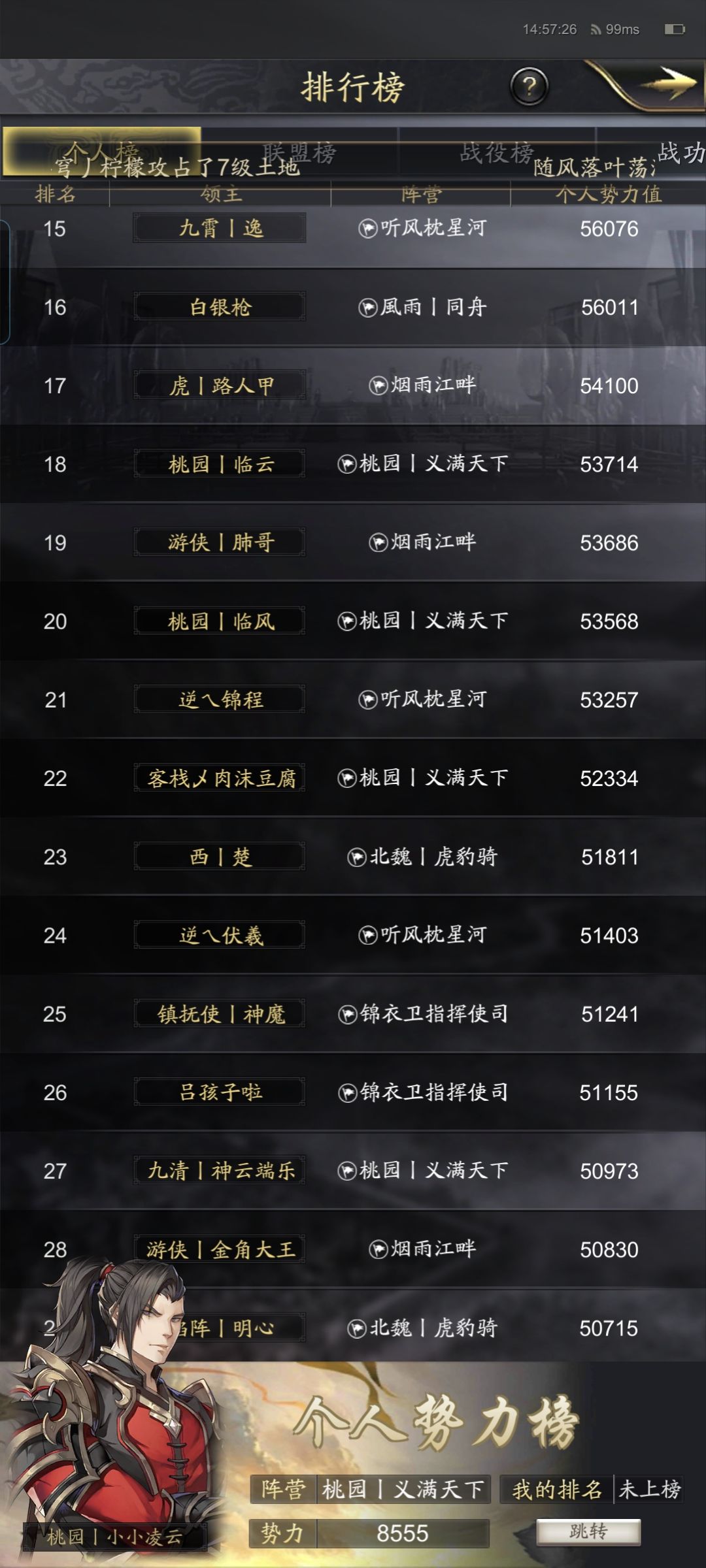 神将三国六雄争霸53区势力排名-凌云小记 2