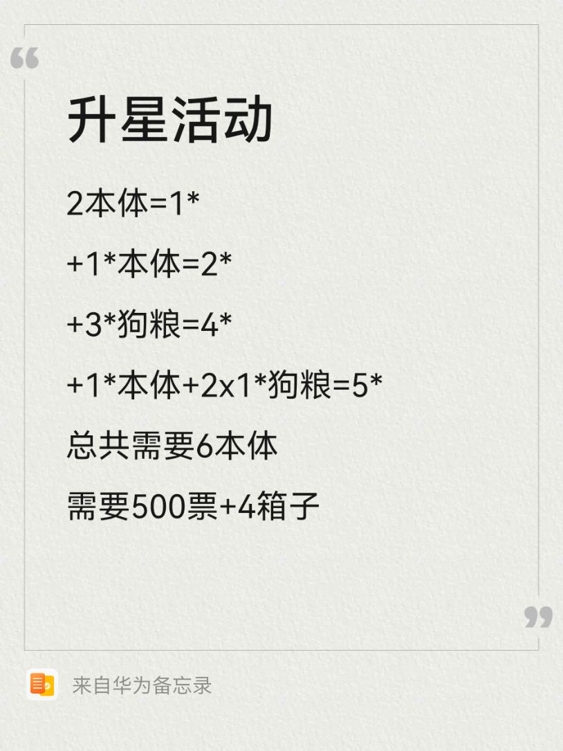 粗略计算了一下升星活动要的资源截图