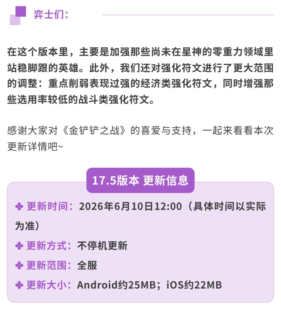 《金铲铲之战》17.5版本 6月10日更新公告 2