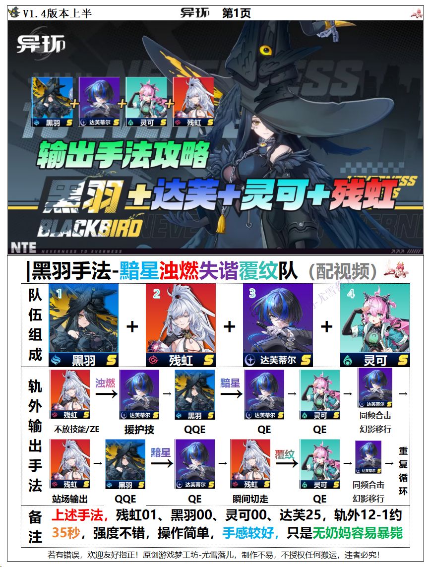 异环攻略:黑羽+残虹+灵可+达芙输出手法 1