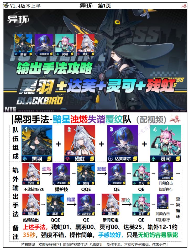 异环攻略:黑羽+残虹+灵可+达芙输出手法截图