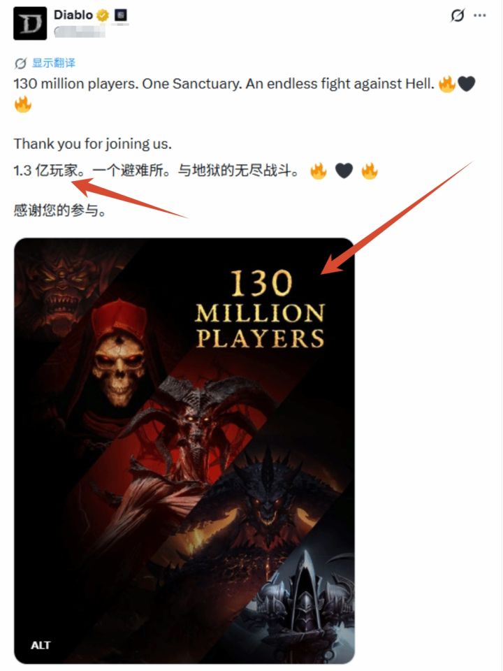 暴雪发文,暗黑系列玩家破1.3亿!截图