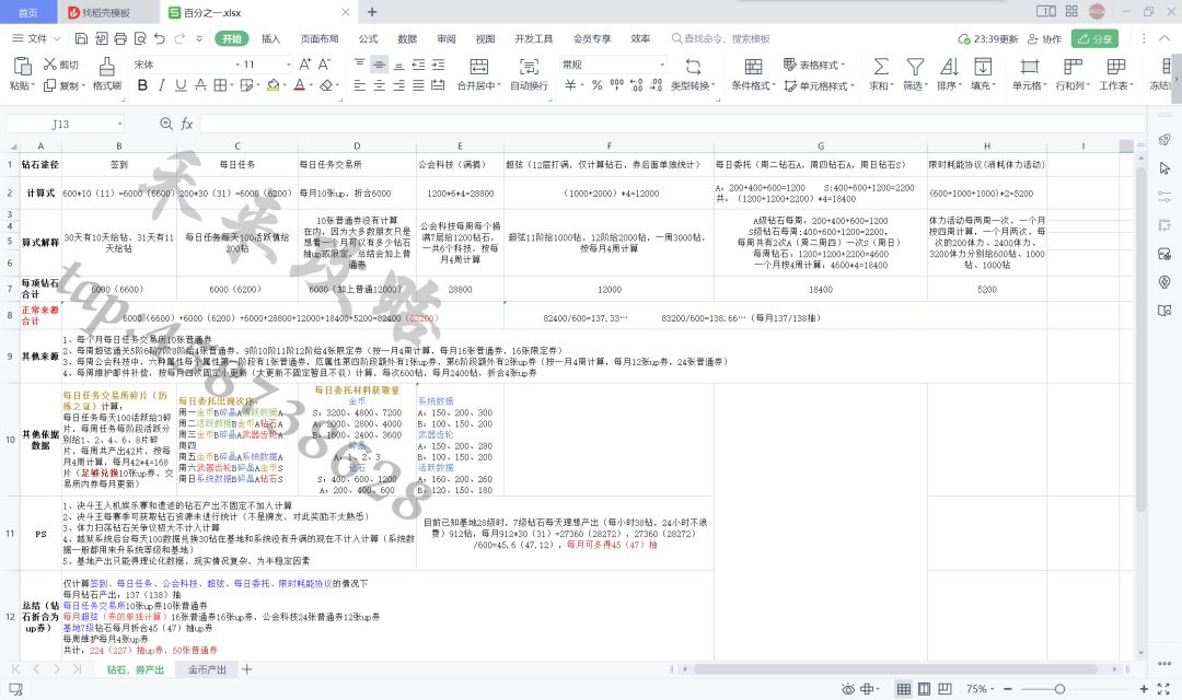百分之一每月钻石资源获取统计（23年4月重制版，已停更）截图