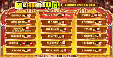 18项福利通通双倍，奖励拿到手软
