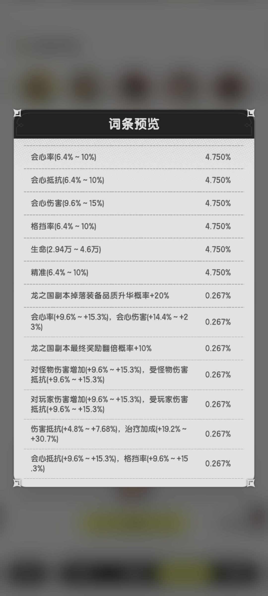 装备洗练概率一览 2