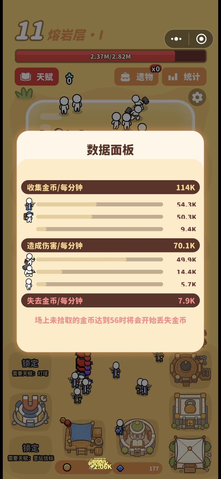 每分钟丢8k,我想问一下,到底是升哪一个才会保住金币?我升磁力好像没看到什么优势截图