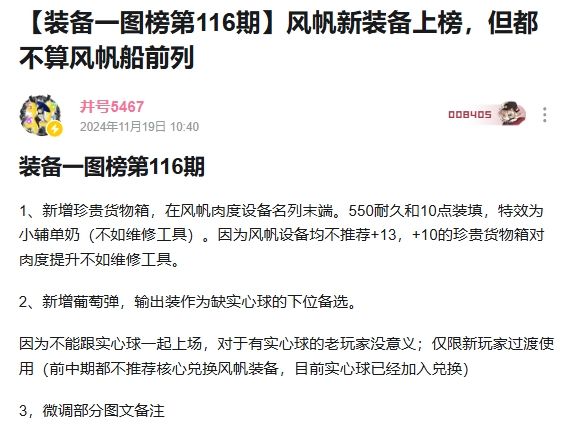 今天看下最新装备榜，源于b站井号5467截图