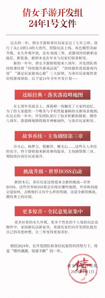 2024年倩女手游开发组一号文件