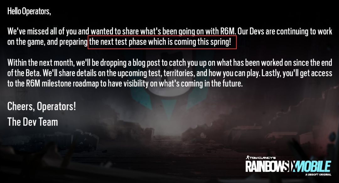 《彩虹六号M》将于今年春季海外开测，4月开发者将公布更多细节截图