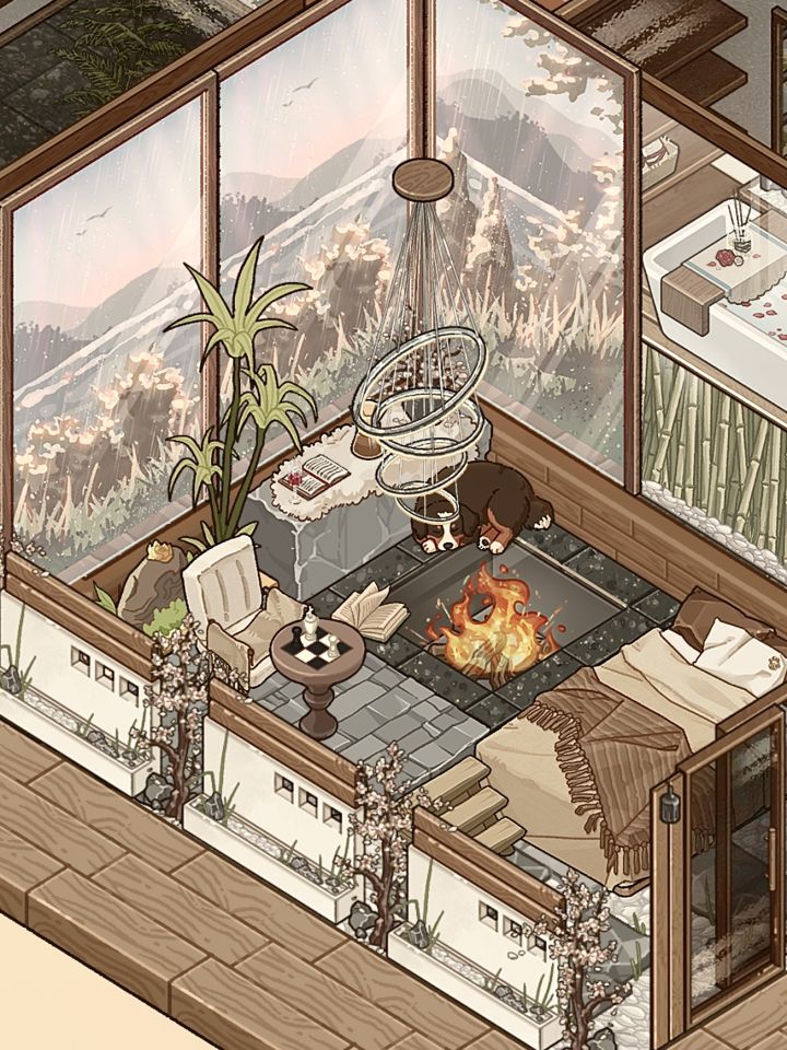 躲进山间小屋听雨烤火截图