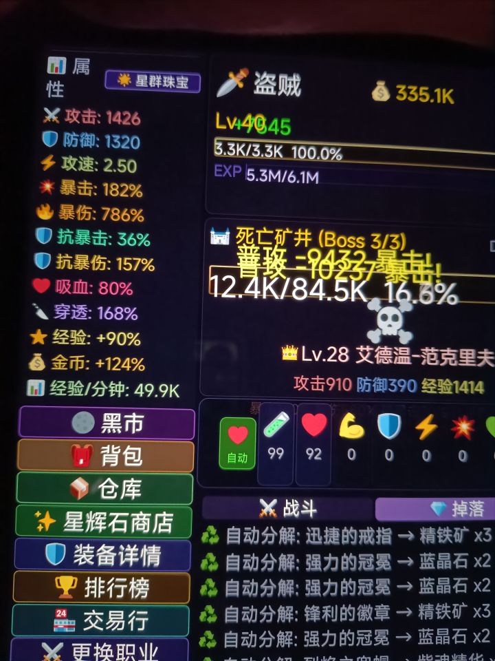 个人觉得堆攻速和暴击第一个副本会好过一点，刀刀暴击速度又快直接秒 boss 选盗贼会好的点截图