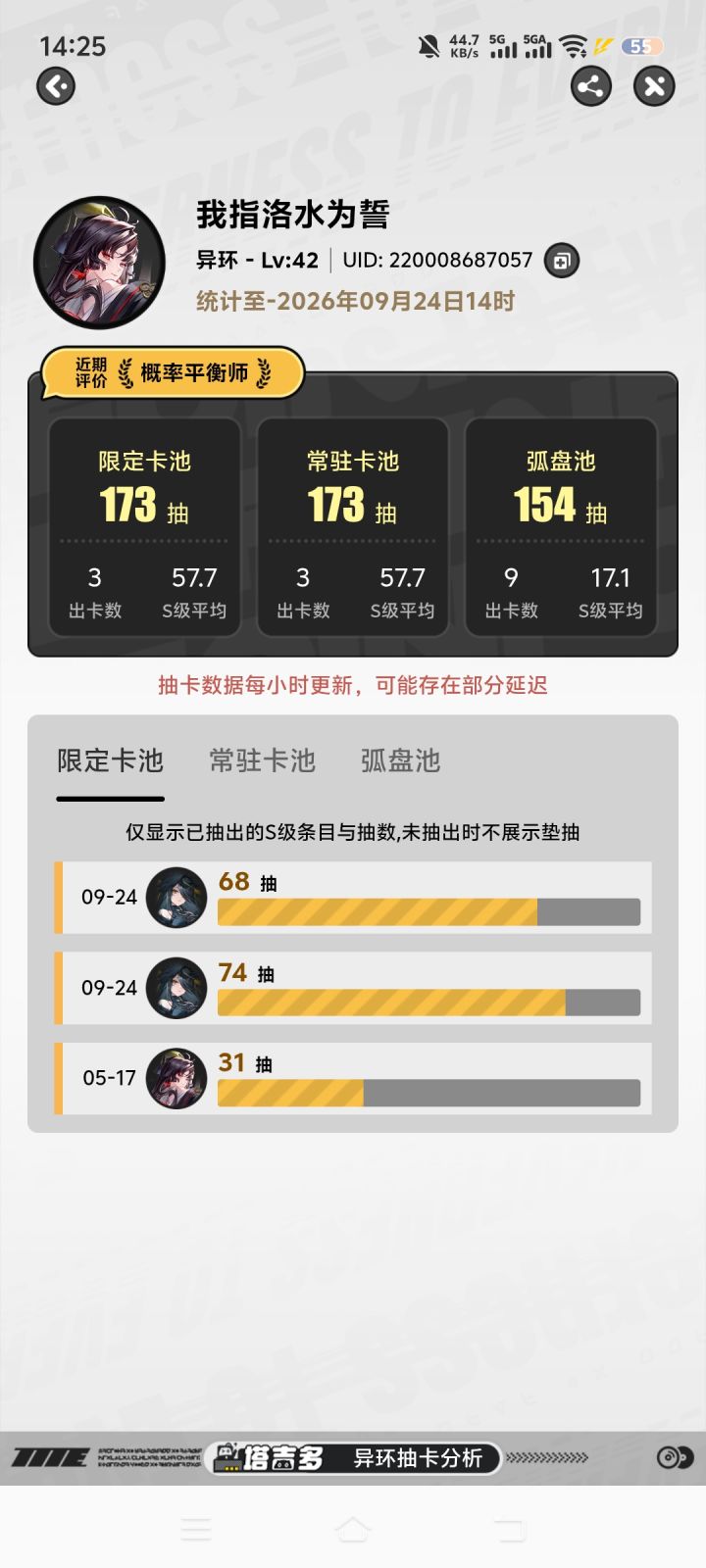 简要分享下我的战果(角色黑羽+专武+盲盒)截图