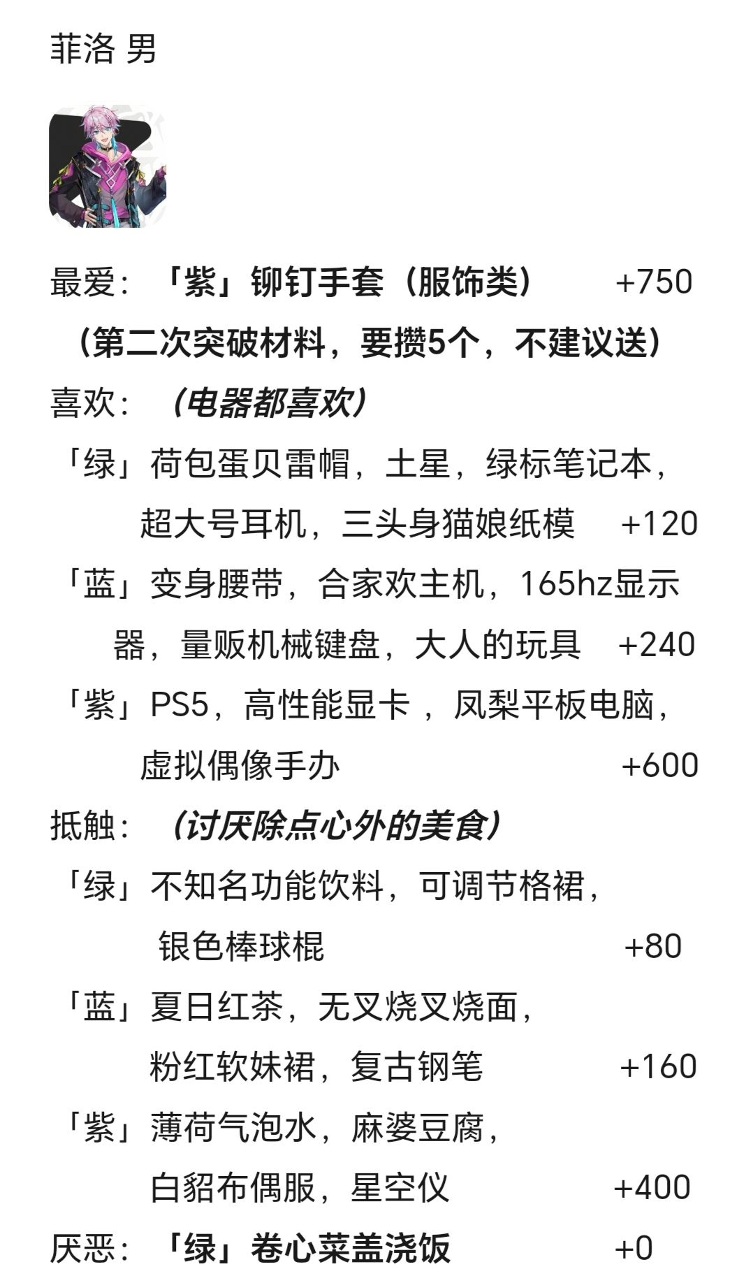 角色好感度礼物送礼大全（楷姬、谭山瞳等） 3