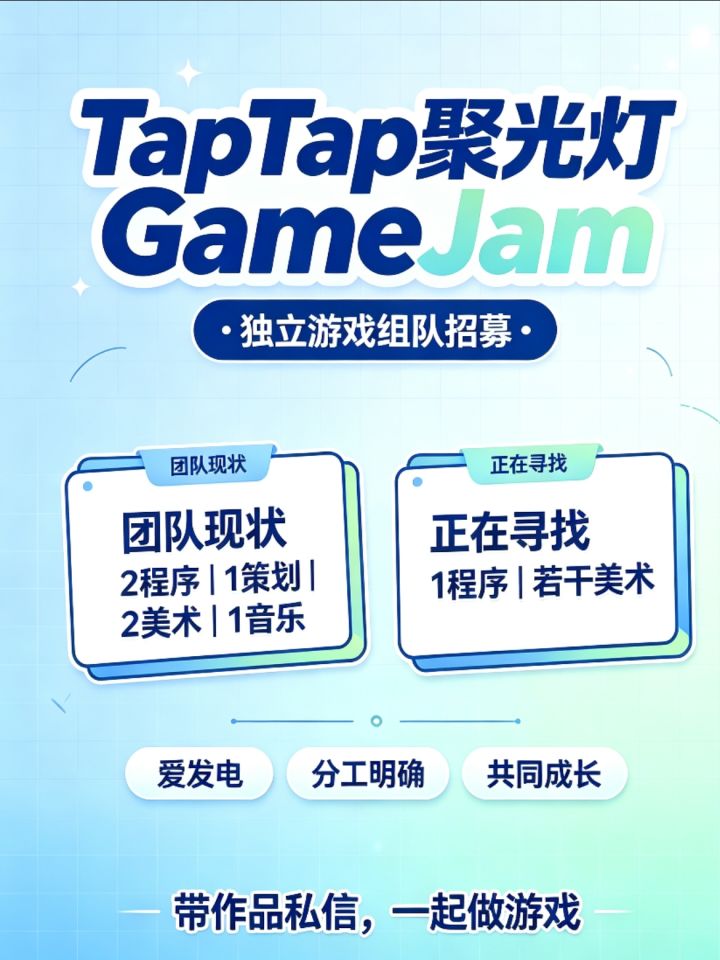 TapTap聚光灯GameJam组队缺1程序+若干美术截图